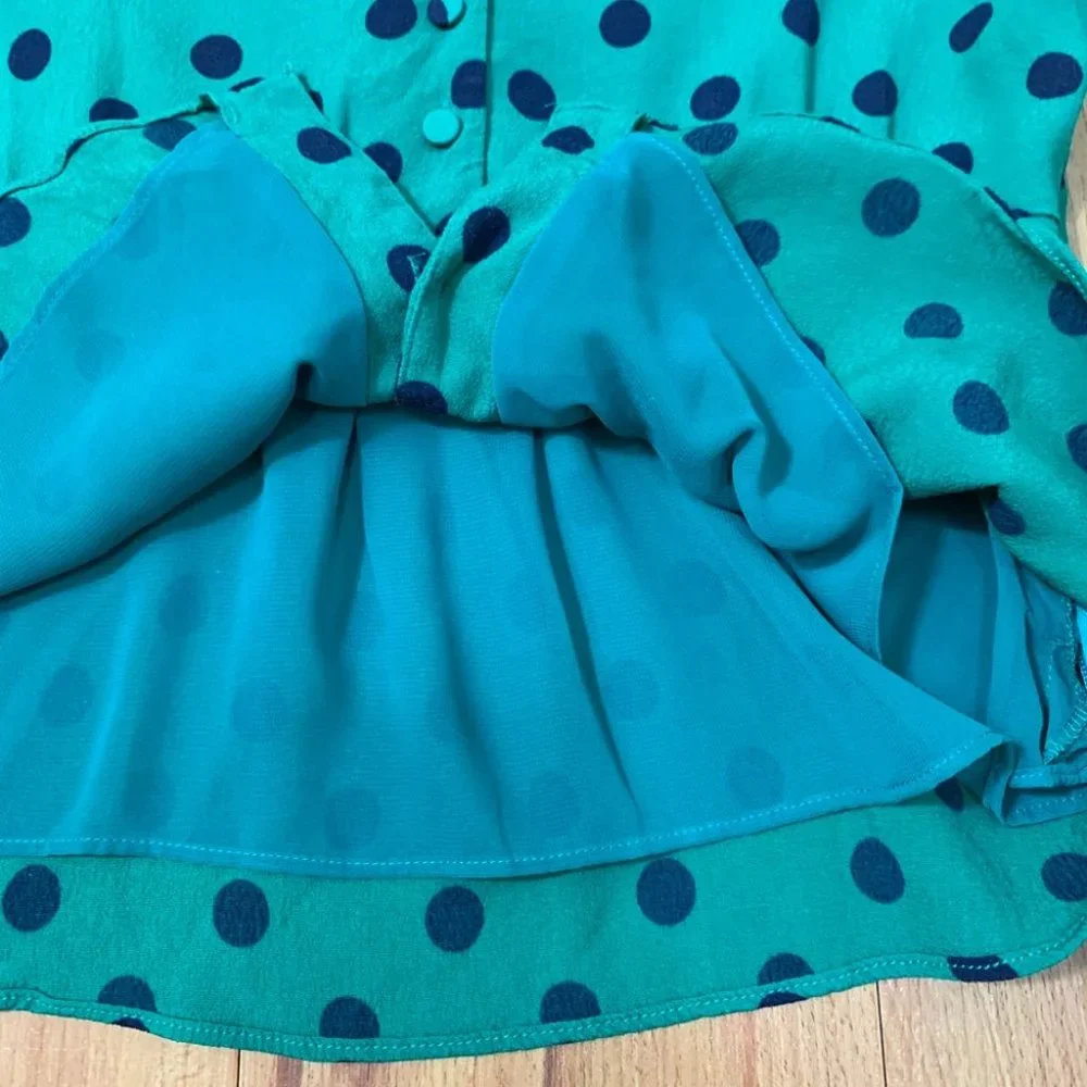 J. Crew Green & Blue Polka Dot Long Sleeves Blouse